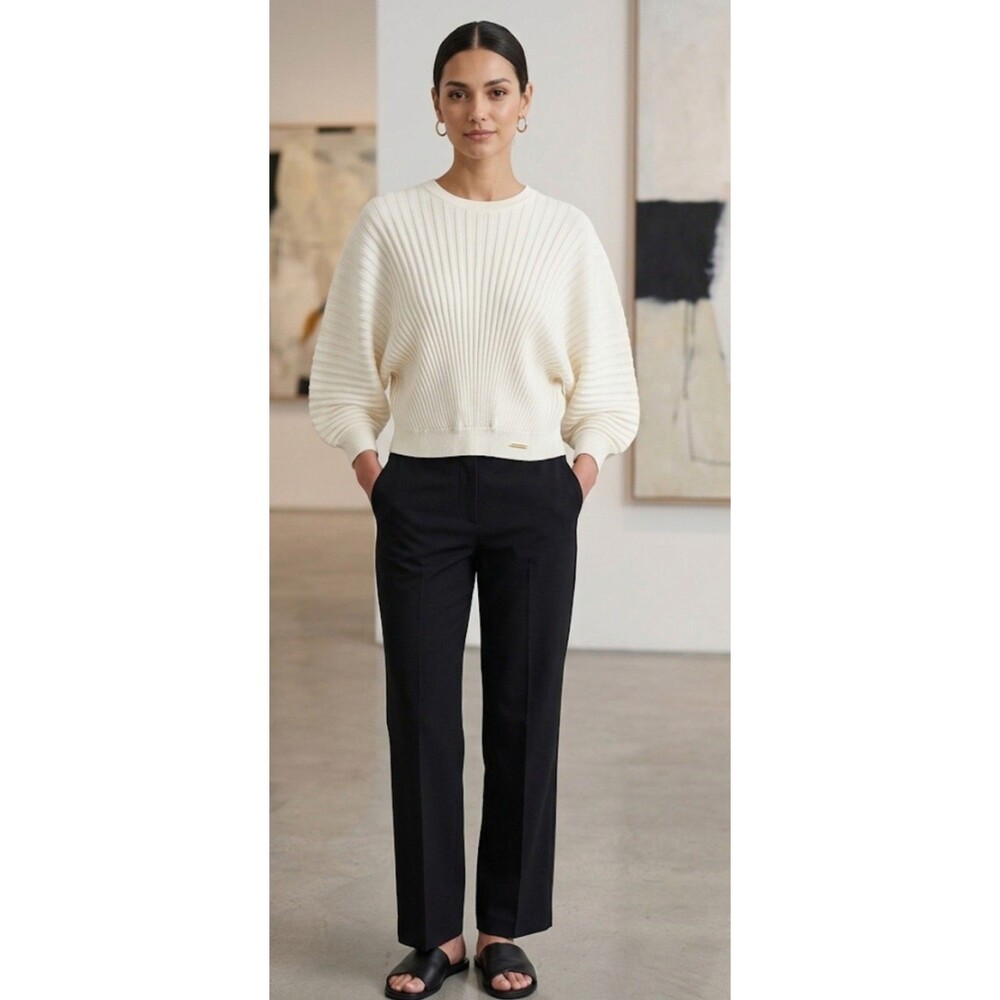 Marc New York Andrew Marc Off-White Ribbed Batwing Capelet Sweater - Size Small